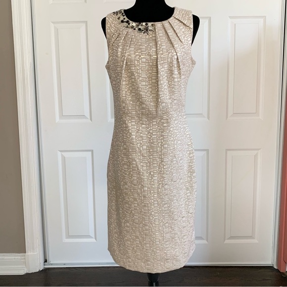 Max & Cleo Dresses & Skirts - Max and Cleo Gold Sleeveless Cocktail Formal Dress with Beaded Neck